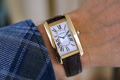 CARTIER 18K GOLD AMERICAINE TANK 1735 MENS AUTOMATIC WATCH BIG