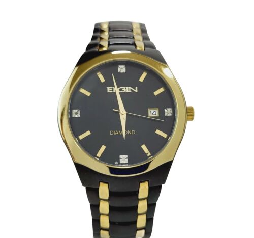 Elgin diamond watch black hotsell and gold