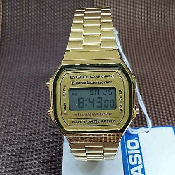 Casio A168WG9W Illuminator Alarm Stopwatch Gold Tone Digital Quartz
