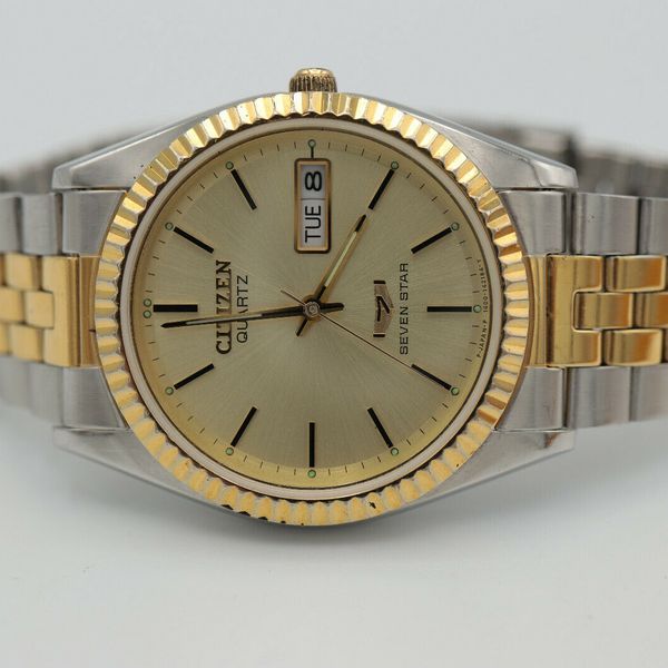 Men citizen 7 seven star two tone fluted bezel gold silver 455521 calendar WatchCharts