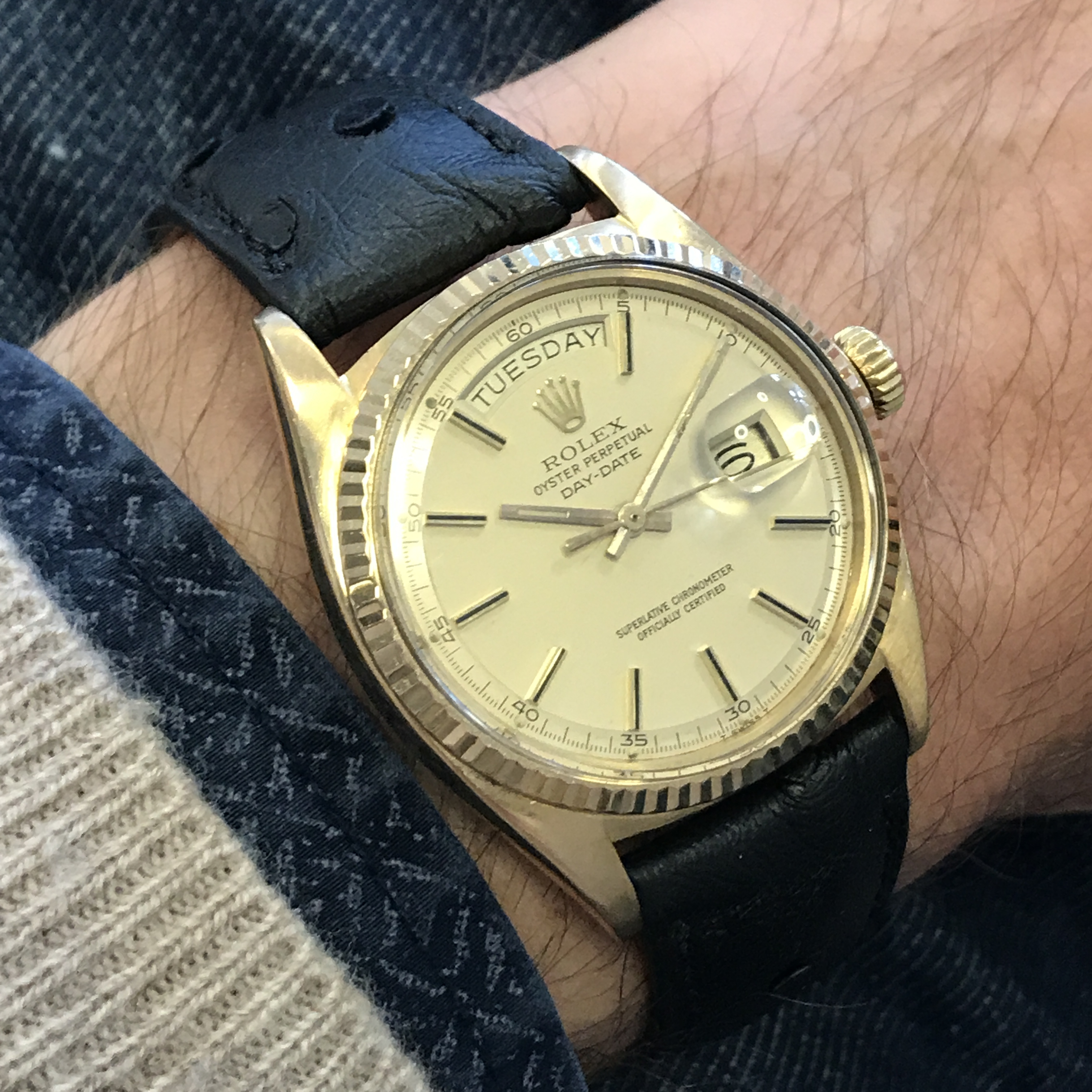 rolex day date gold leather strap