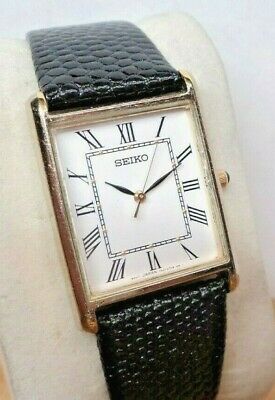 SERVICED Seiko 7N01 0EZ0 Mens Full Size Tank Rectangle Gold