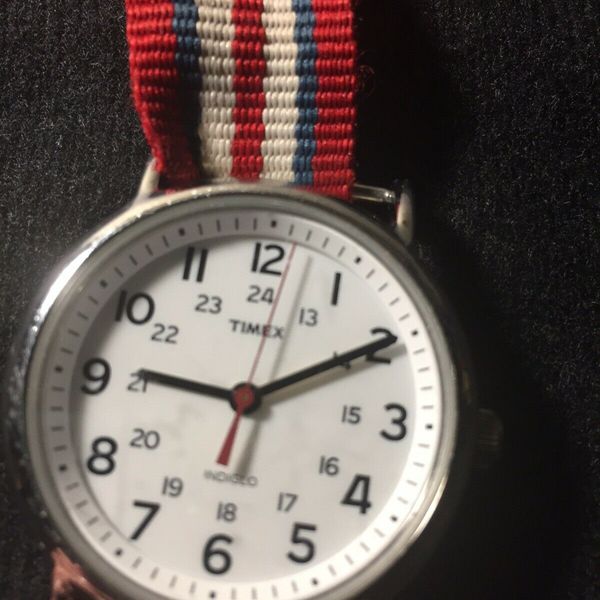 Timex Indiglo watch with fabric band CR2016 cell stainless teel back