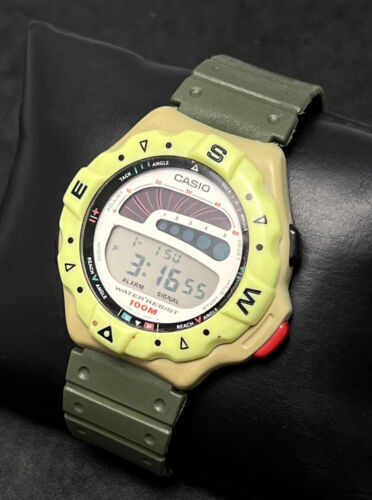 Vintage CASIO Surfing Timer Men's 41mm Digital Watch Green SUF-110