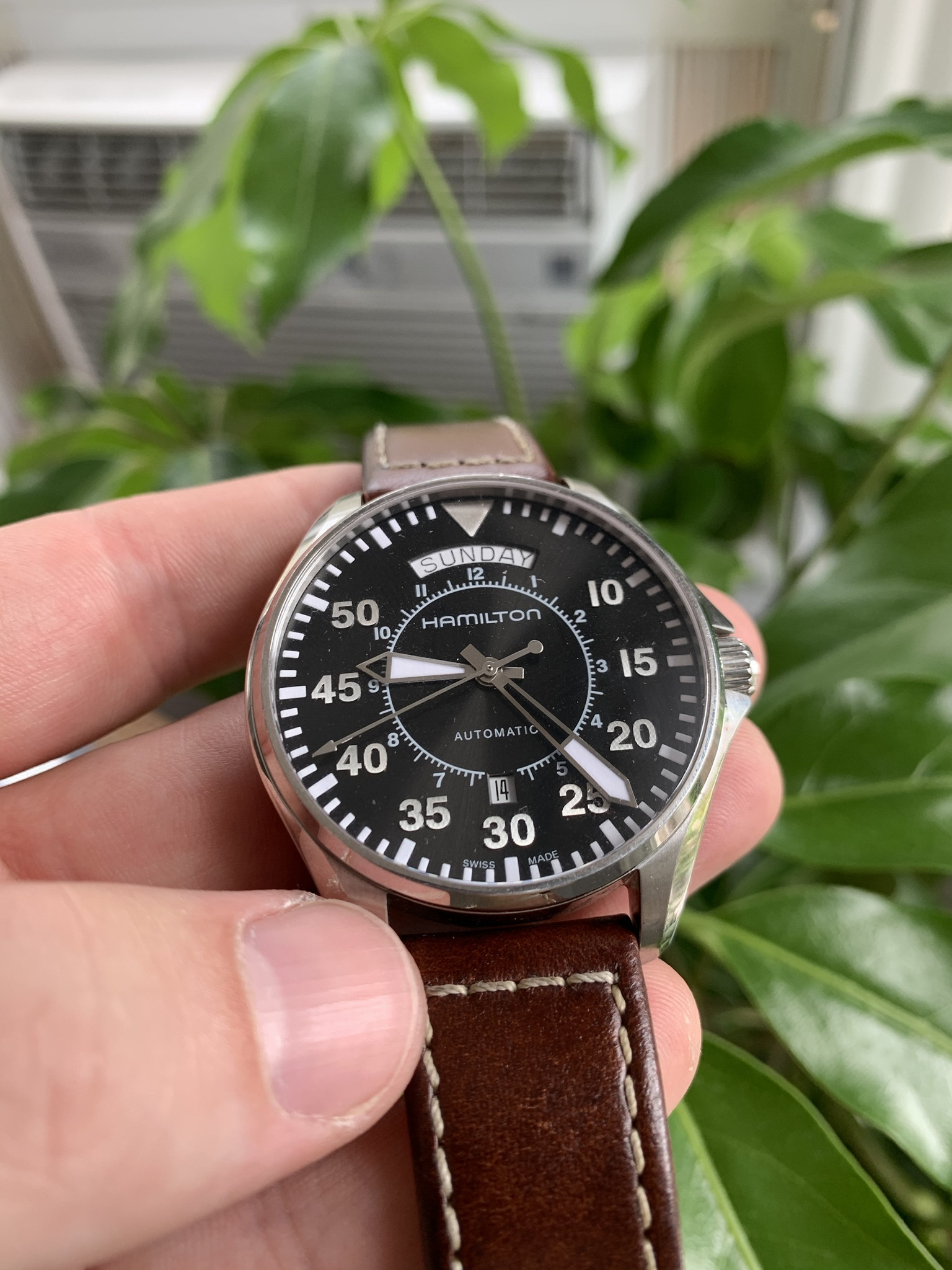 WTS Hamilton Khaki Pilot Day Date Interstellar OEM leather and OEM steel box papers recently serviced WatchCharts