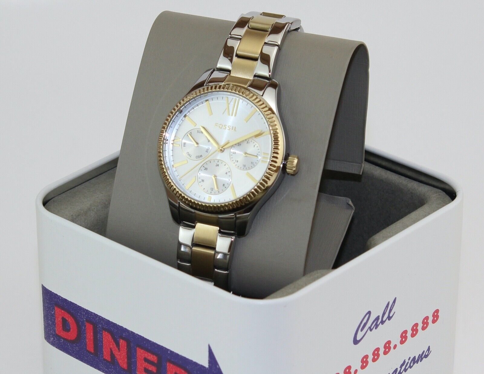 Fossil BQ3742 Ladies White Dial Silver Gold shops Stainless Steel Watch