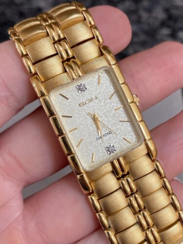 Vintage Elgin Diamond Quartz Gold Tone Bracelet Watch FM846B Vintage Elgin Diamond Quartz Gold Tone Bracelet Watch FM846B