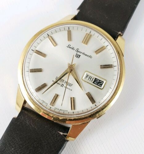 Vintage Mens Seiko 5 Sportsmatic Diashock Automatic Gold Plated