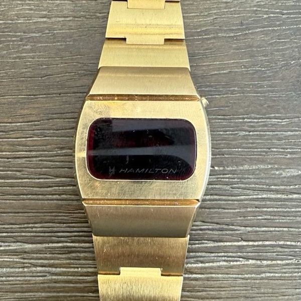 Hamilton Red Led Watch Vintage Hamilton Red LED Digital Gold Tone Menâ s Wristwatch Must See ...
