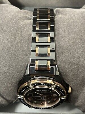 Bulova Marine Star Ceramic Steel Black Diamond Dial Quartz Ladies Watch 98R242 WatchCharts