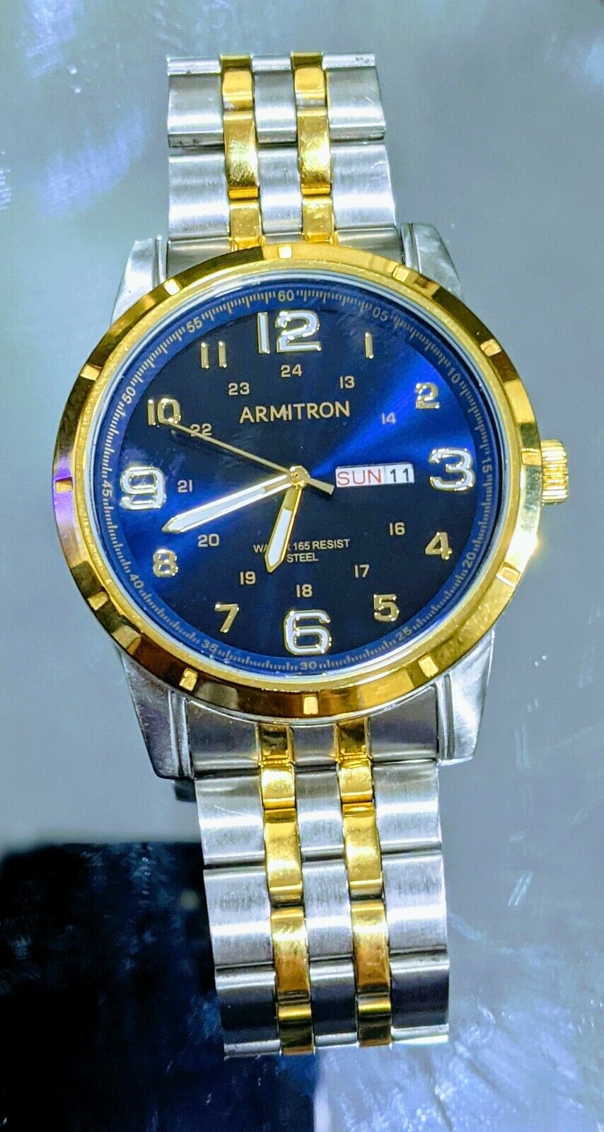 Armitron Men's Two-Tone Gold and Silver and Navy Day Date Dress Watch |  WatchCharts Marketplace