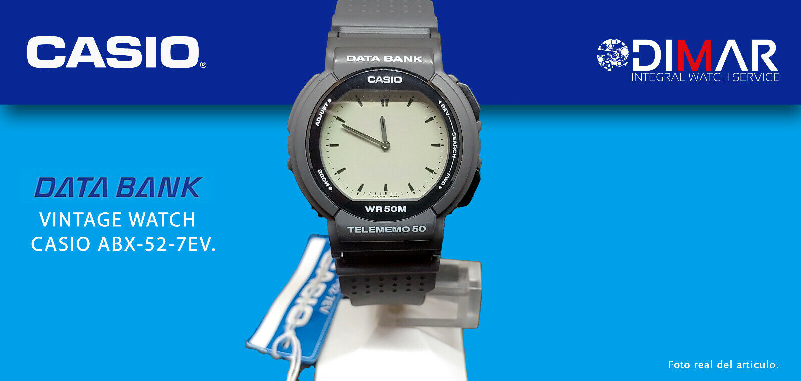 Vintage Casio ABX-52-7EV. Data Bank Telememo 30 WR.164ft QW.786