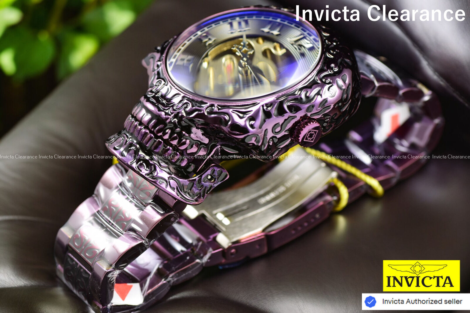 Invicta Men s 51mm Artist SKULL Case Automatic Skeletonized Purple Watch 39184 WatchCharts Marketplace