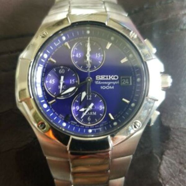 Seiko Chronograph Blue Dial 100m Men's Watch need batterie as is |  WatchCharts