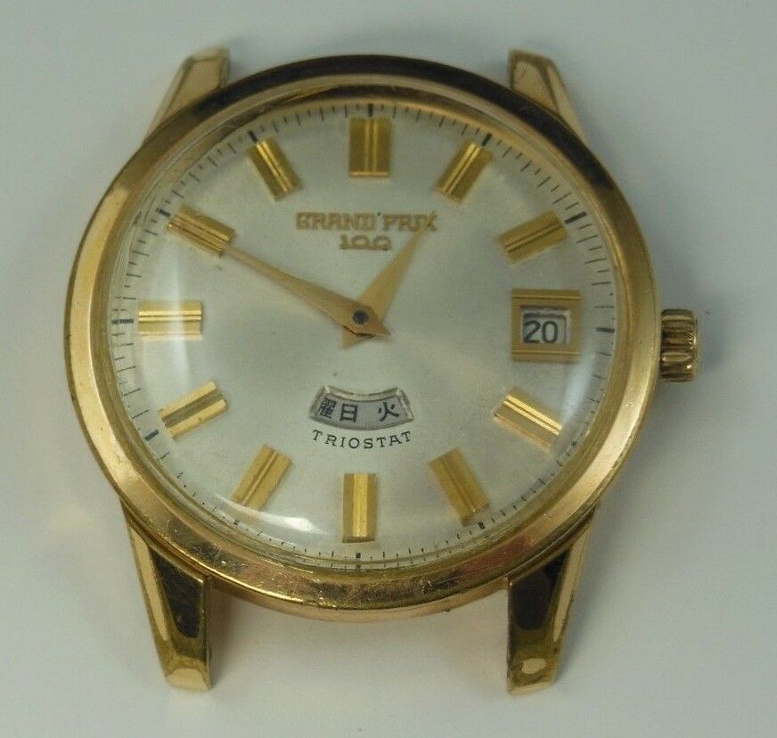 GRAND PRIX100 TRIOSTAT 14KGF 100石 ゴールド Vintage Orient Grand Prix 100 Jewels Triostat Date Watch For Parts