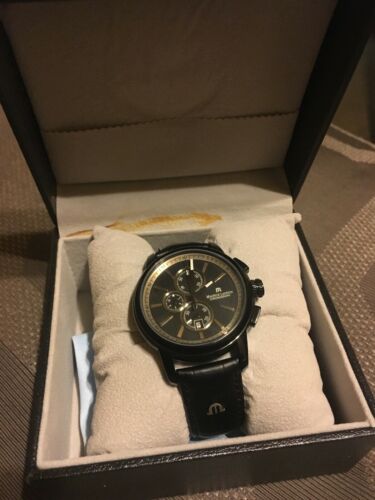 Maurice Lacroix Chronograph Black w Leather Band AL64769 Swiss