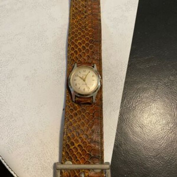 VINTAGE TIMEX AUTOMATIC WIND UP WATCH 60S 70S Genuine Cobra Skin Band ...