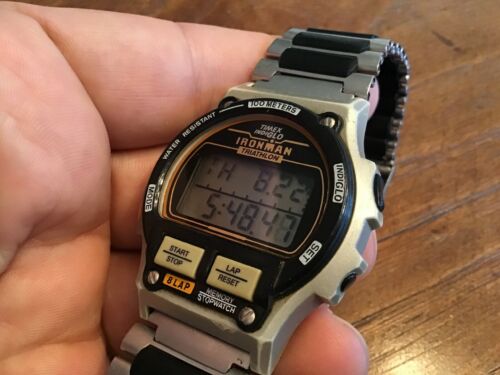 Vtg 1990's Timex Ironman Triathlon Men 8 lap Watch LCD New Battery