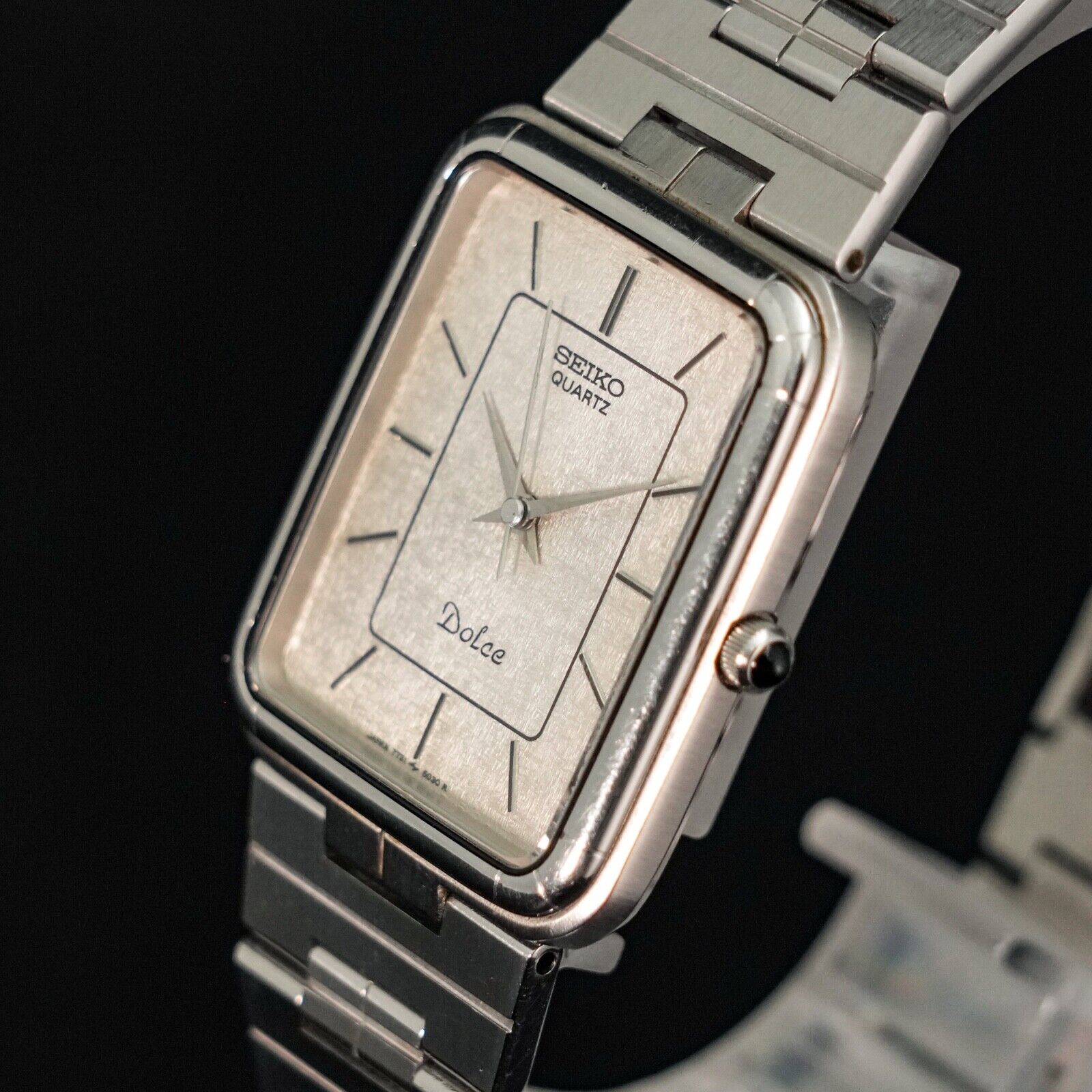 Vintage 1982 New BATT SEIKO Dolce 7731-5030 Silver Square Tank