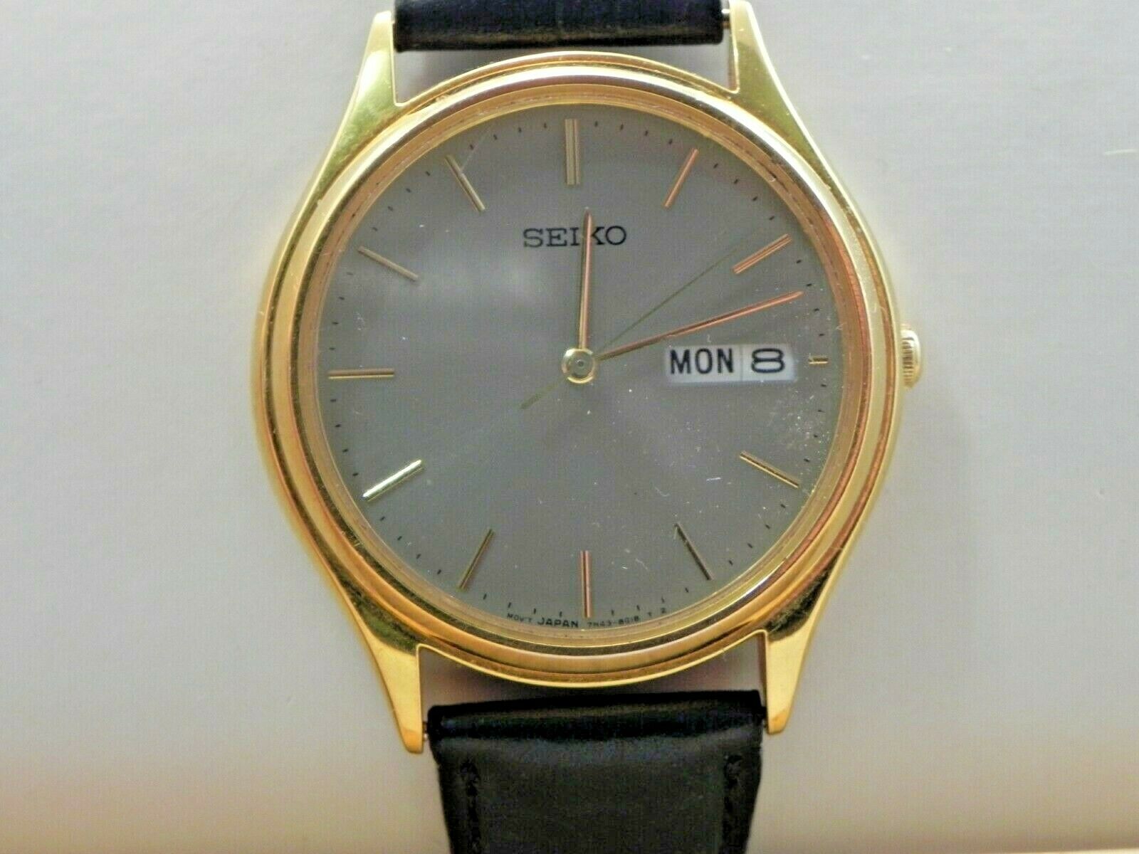 Men s Seiko 7N43 8A99 Wrist Watch New Battery Calendar Day Date