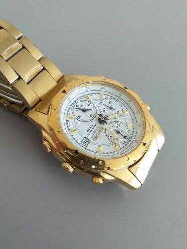 SEIKO 7T32 6M10 Gold 5 Button Alarm Chronograph Watch 100m