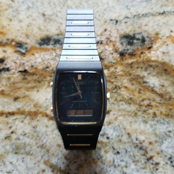 1981 Men's Seiko H601-5030 Ana-Digi Black PVD Watch! $900 Retail ...
