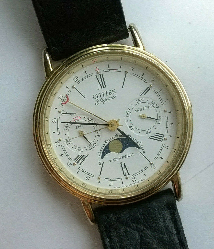 Mens Vintage Citizen Elegance Triple Calendar Moon Phase Watch 6350-G30241  I2