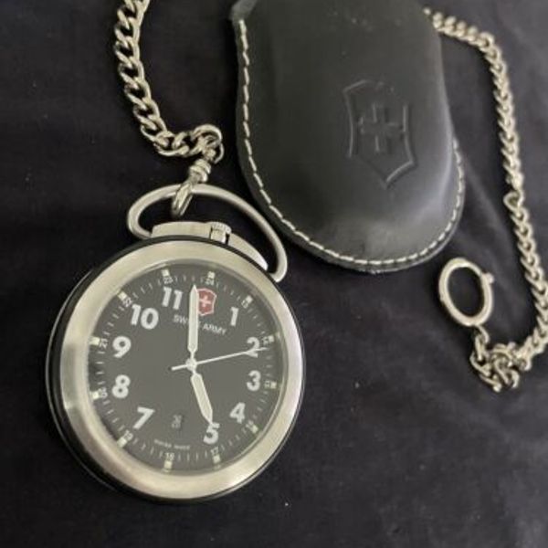 Victorinox Swiss Army Pocket Watch 24670 W/ Chain And Case Swiss Quartz