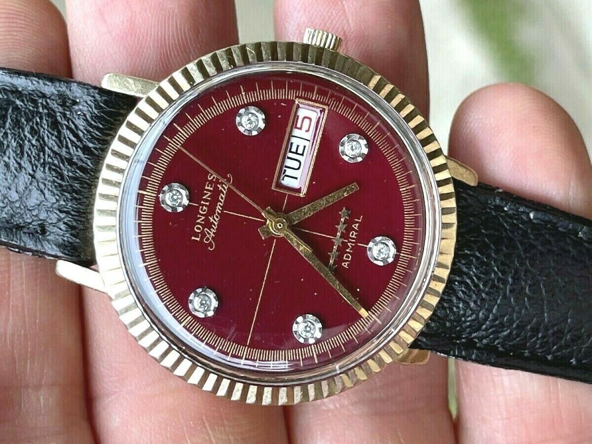 LONGINES ADMIRAL ORIGINAL MAROON BURGUNDY DIAL DIAMONDS AUTOMATIC