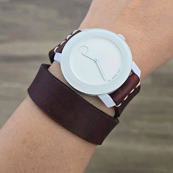 Movado Bold Watch Women 36mm White Dial White Face Custom Brown Leather ...