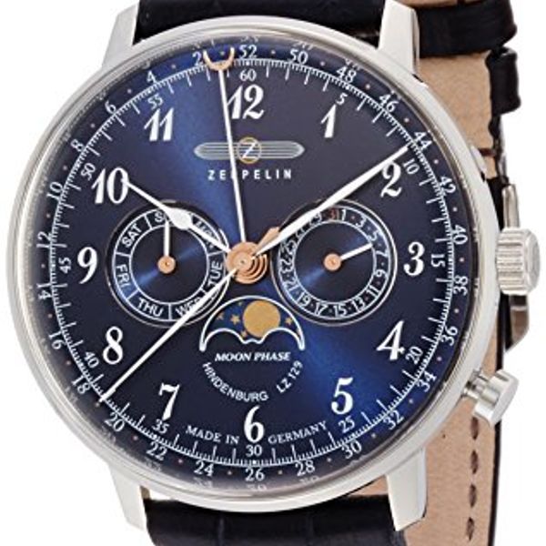 [Zeppelin] Watch Hindenburg Navy Dial Moon Phase Display Day-Date 70363 ...