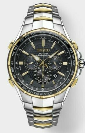 New Seiko Men s Coutura Two Tone Radio Sync Solar Watch SSG010