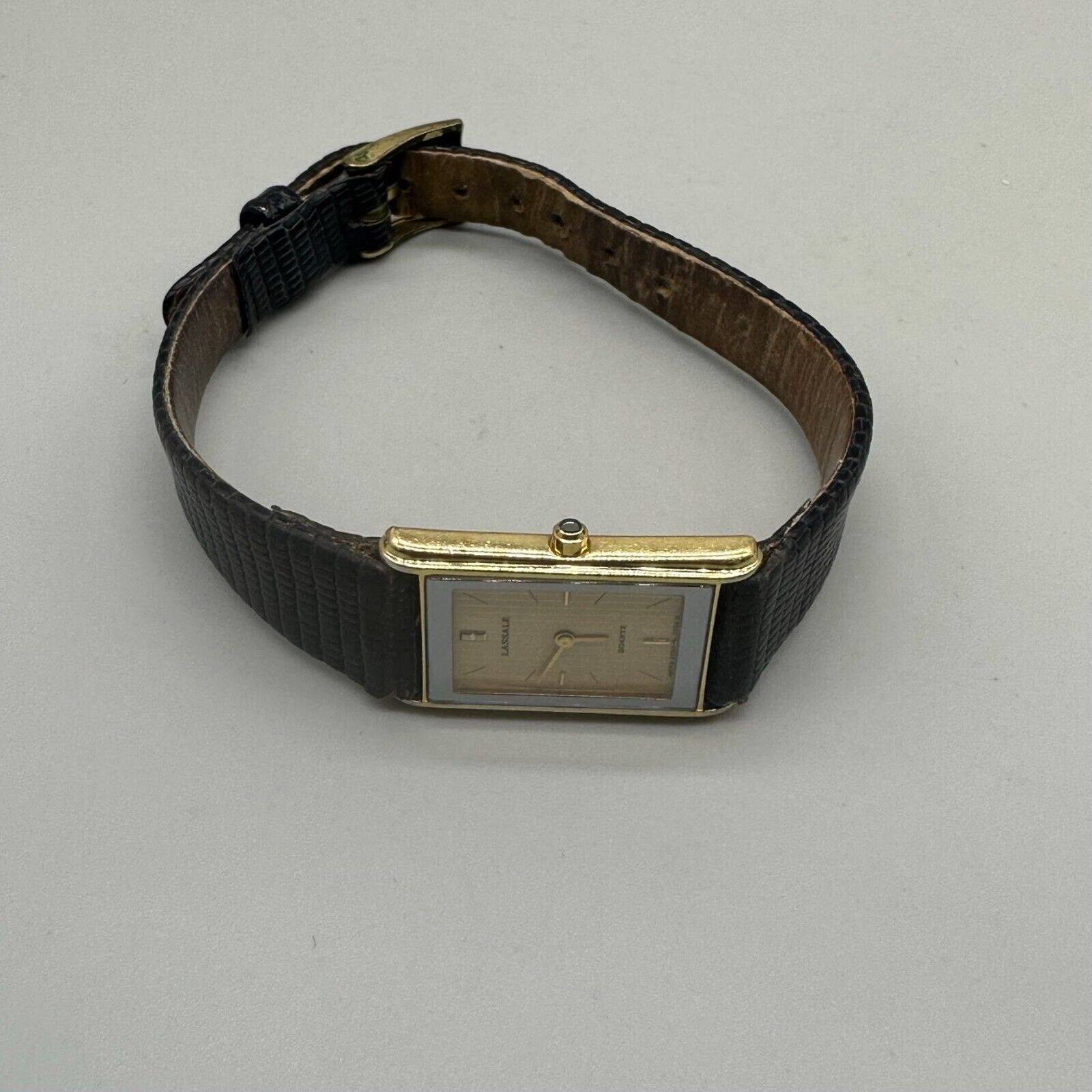 Seiko Lassale Watch Women 18mm Square Gold Tone Black Band New Battery Seiko Lassale Tank Watch Women 18mm Gray Dial Two Tone 1230-5319 main image 3