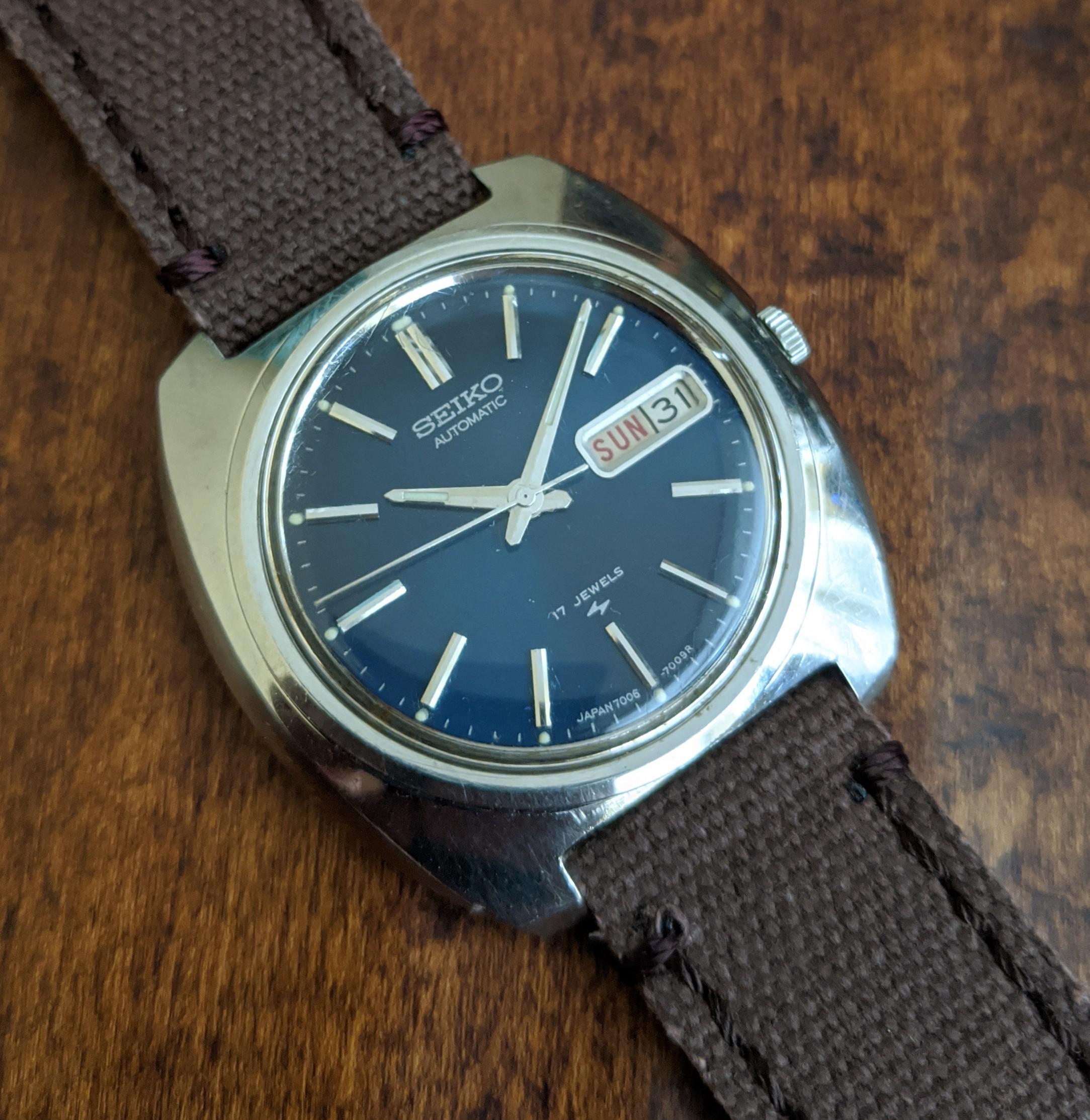 WTS] 1972 SEIKO 7006-7007 17J Automatic, S/S Cushion Case, Blue Dial |  WatchCharts