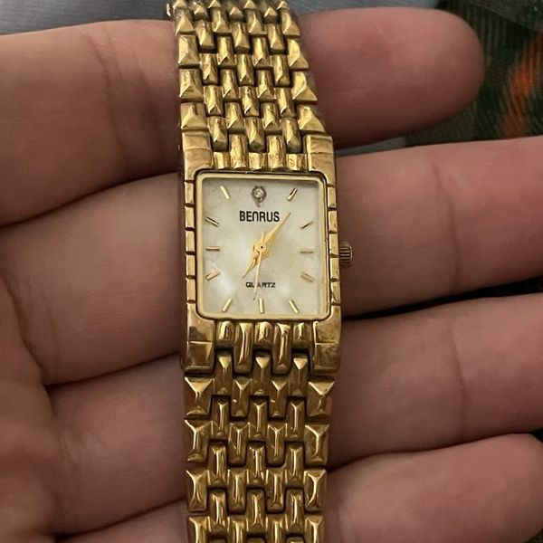 Vintage Women's Benrus Genuine Diamond Quartz Gold Tone Watch ...
