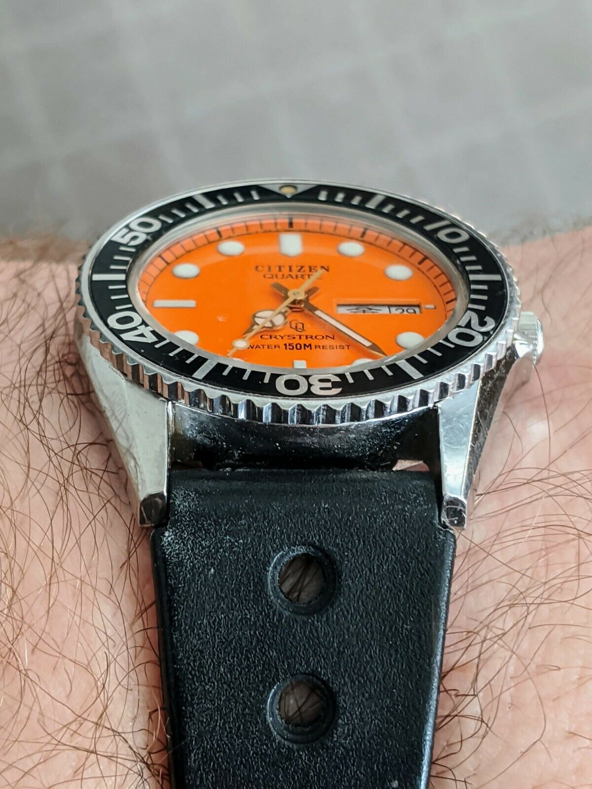 Vintage '81 Citizen CQ Crystron 150M Diver JDM Watch, Orange Dial
