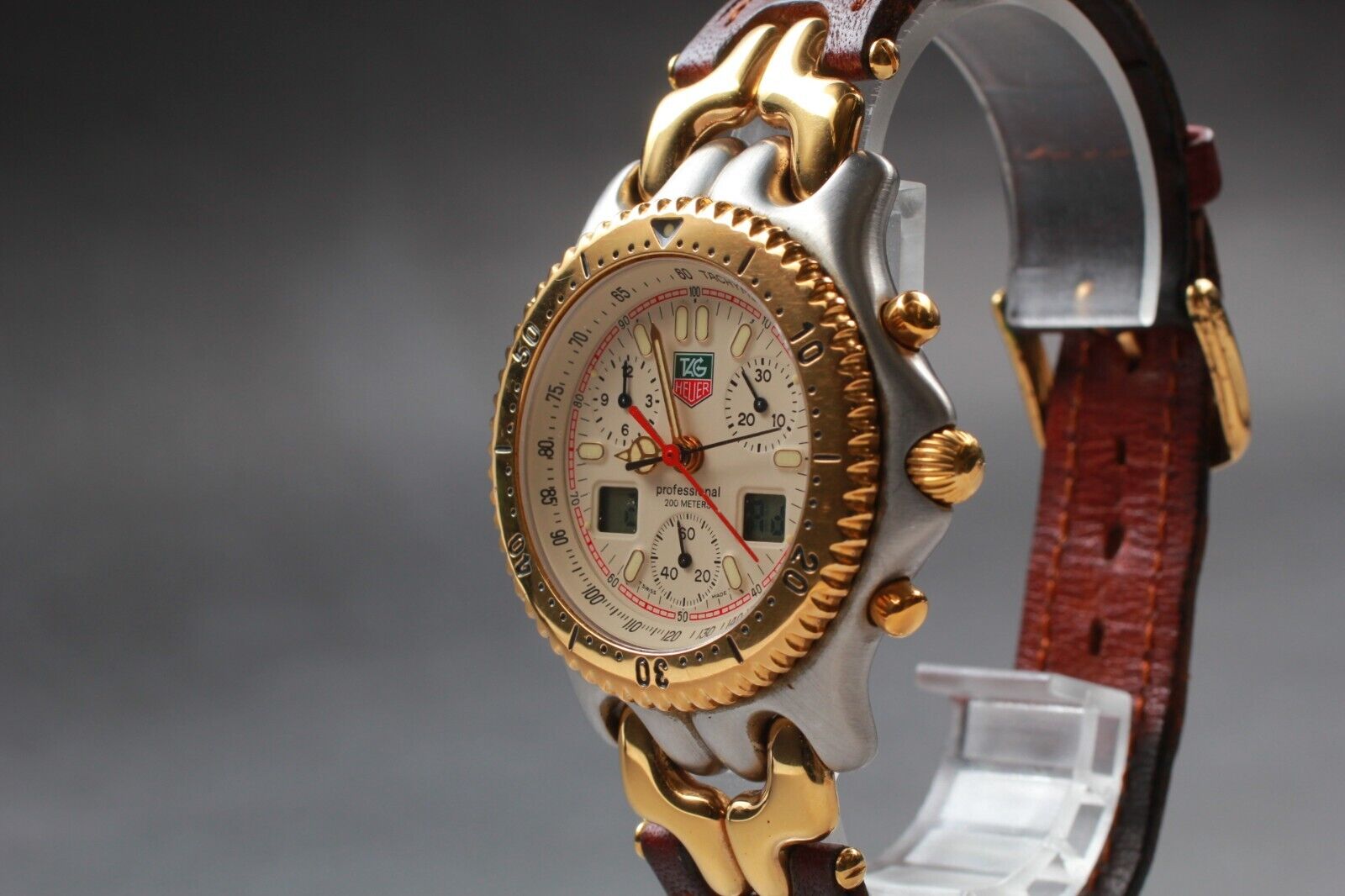 EXC TAG HEUER SEL.s el CG1123 0 Chronograph Brown Belt SS 18k Gold