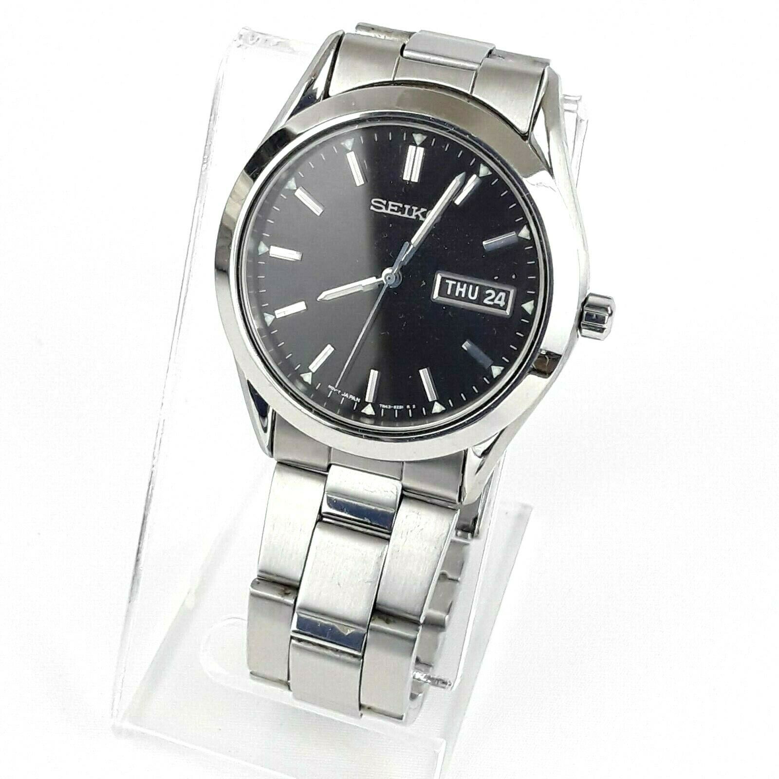 Seiko Mens Day Date Watch 7N43 9251 Stainless Steel Case Band