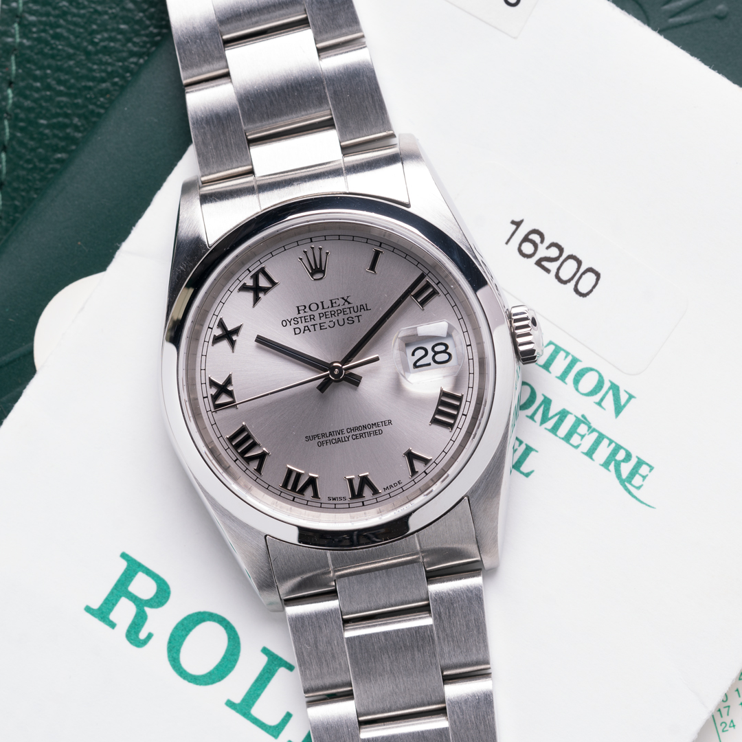 WTS 2000 Rolex Datejust Ref. 16200 Slate Dial with Box Papers