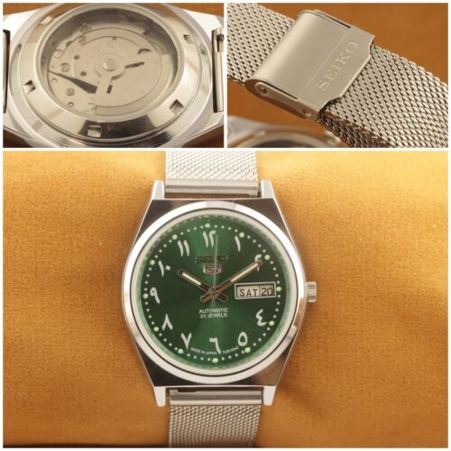 VINTAGE SEIKO 5 6309A GREEN ARABIC MENS AUTOMATIC WORKING