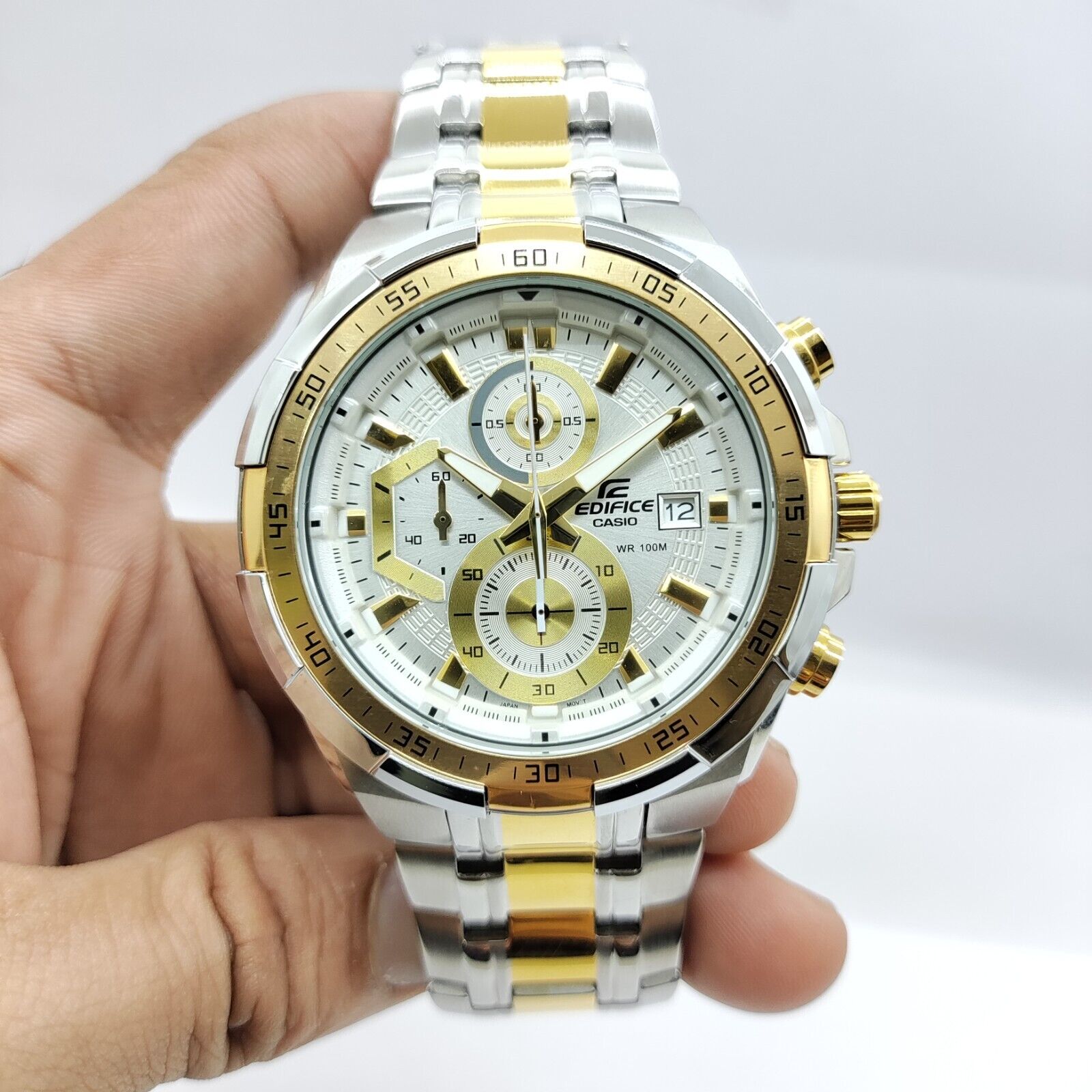 Casio Edifice Chronograph EFR 539SG 7AV Silver Gold Tone Quartz Men s Watch WatchCharts Marketplace