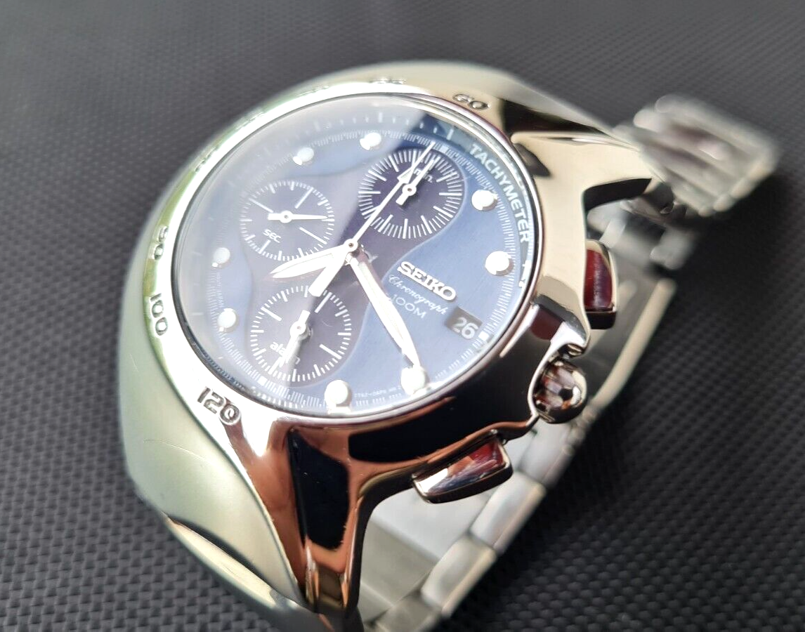 Vintage Seiko Asymmetrical Chronograph Men's Watch Silver