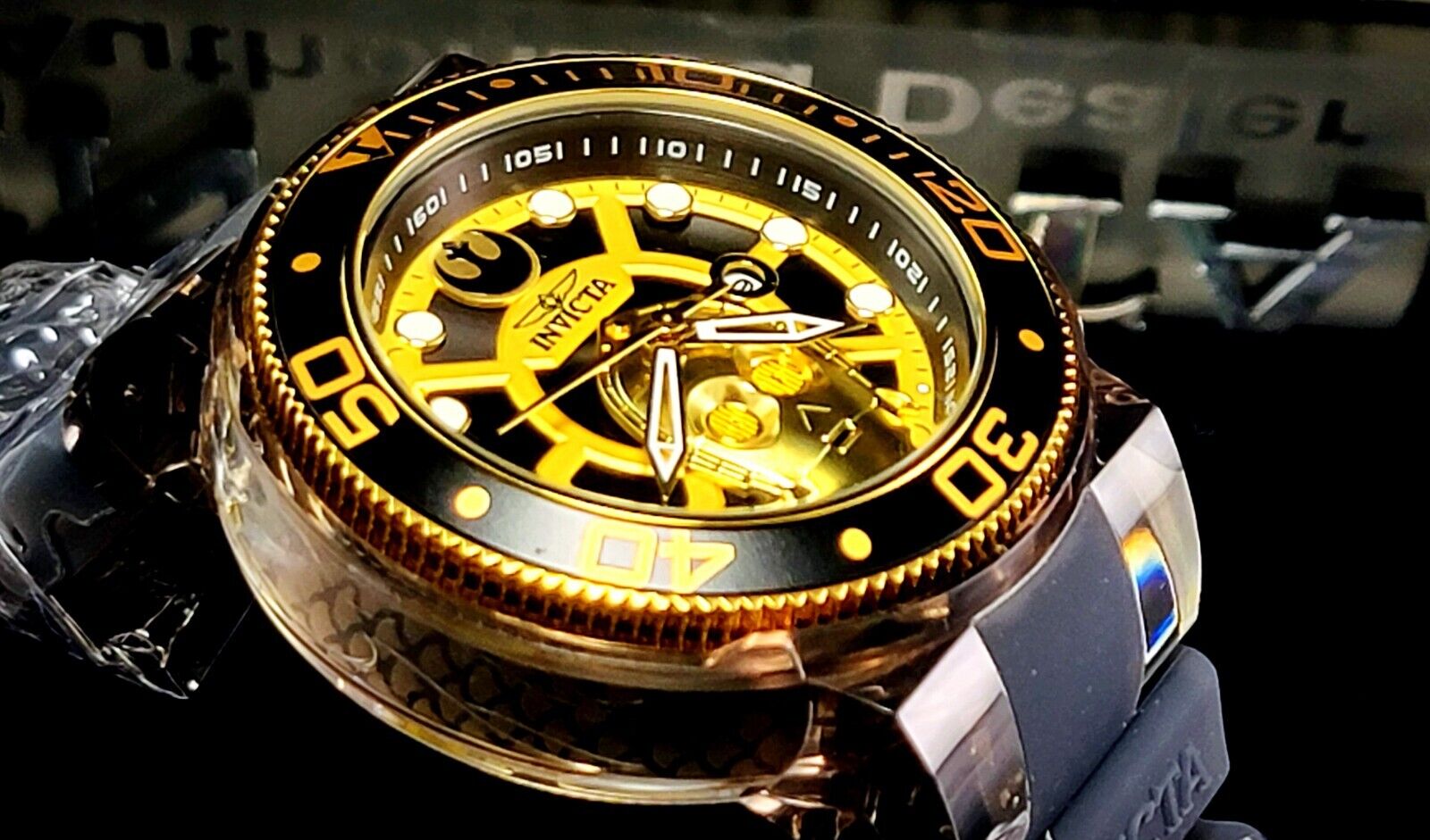 Invicta Mens 52mm STAR WARS C3PO PRO DIVER LMT ED Quartz Gold