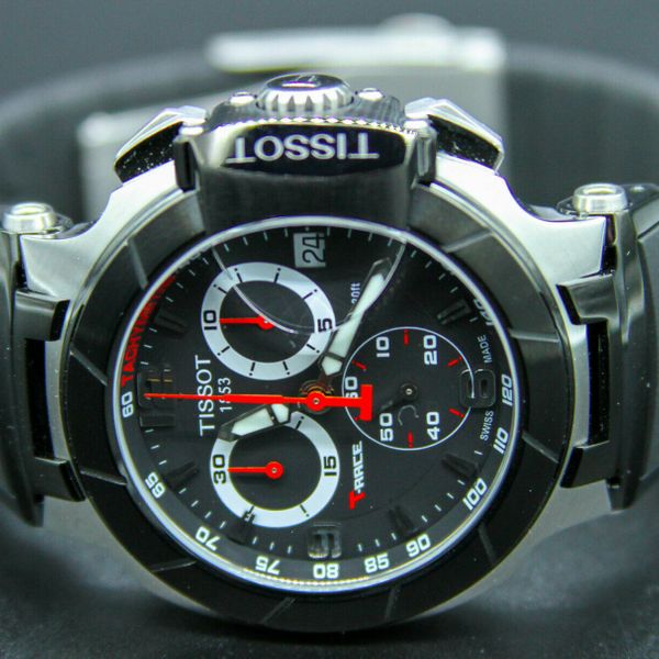 Tissot T Race Chronograph Black Dial Red Rubber Strap Watch for Men - T048.417.27.057.01