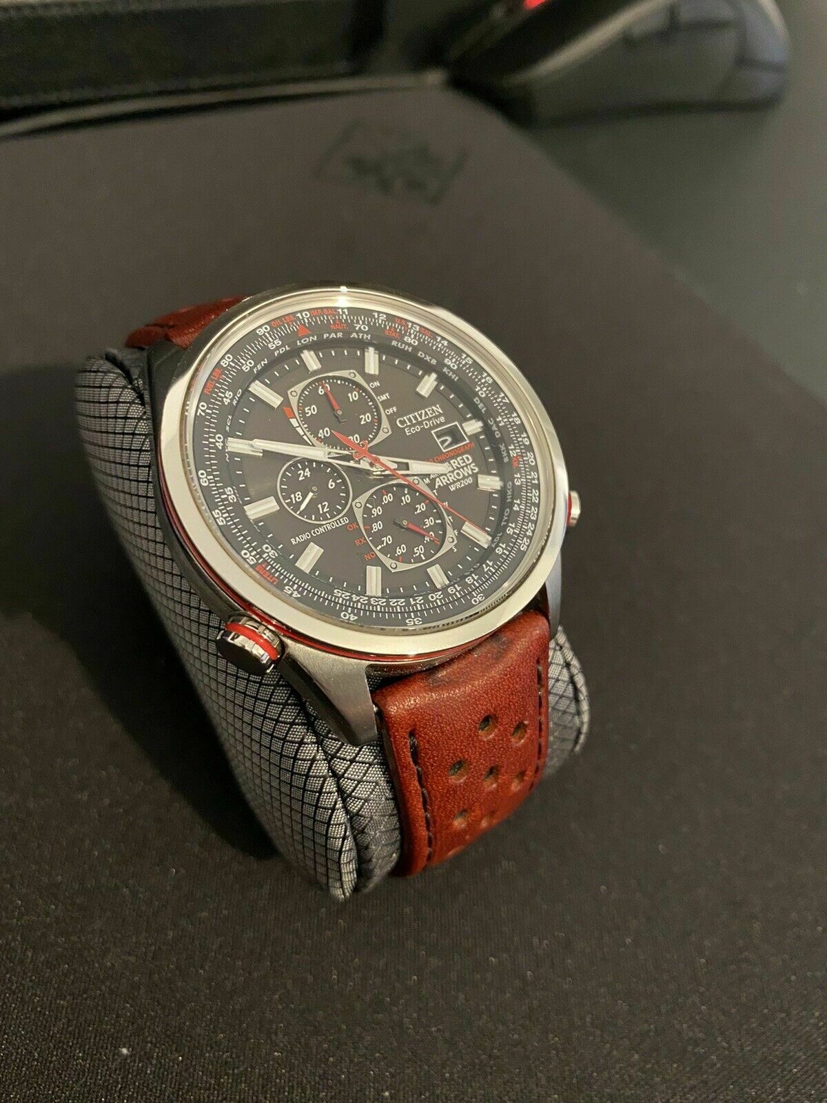 Citizen Eco Red Arrows World Chrono Radio Control Leather Strap