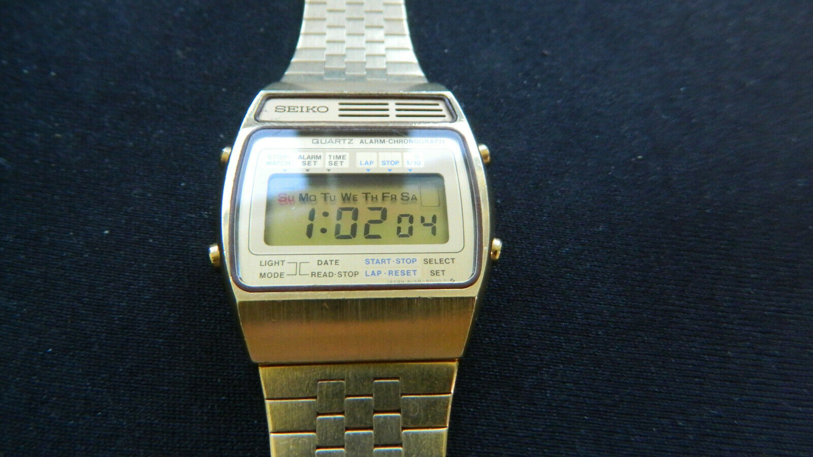 Rare Vintage Seiko A158-5000 Digital Watch Japan Gold Chronograph