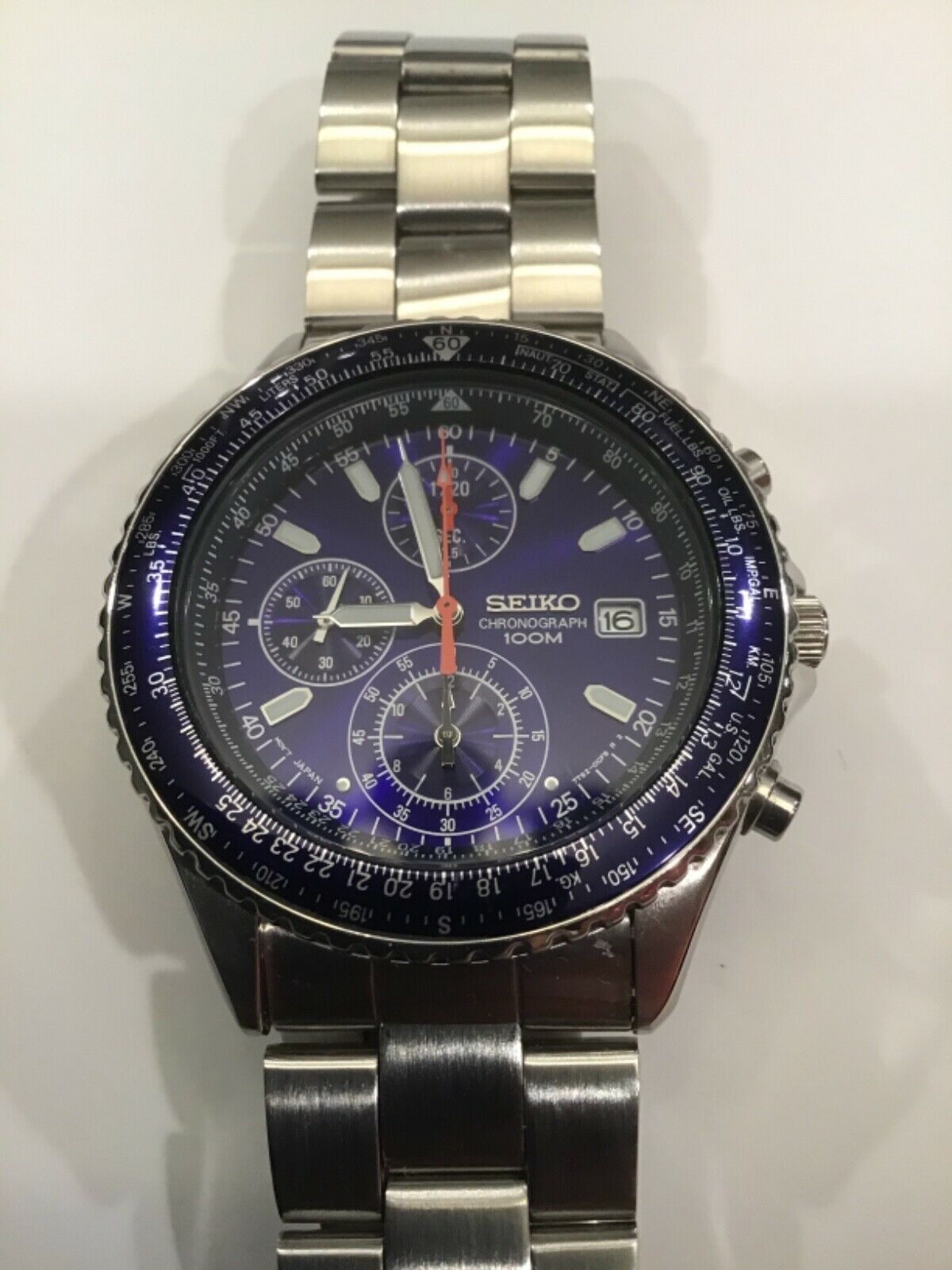 Seiko SND255 Flightmaster Blue Chronograph Pilot Watch Quartz 7T92 ...