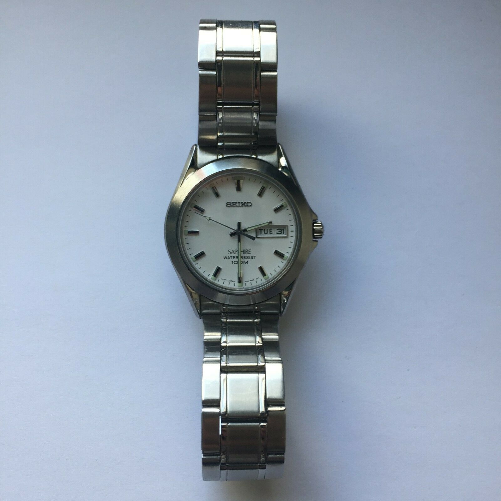 Seiko Sapphire Stainless Steel Watch V743-8B50 with white face 