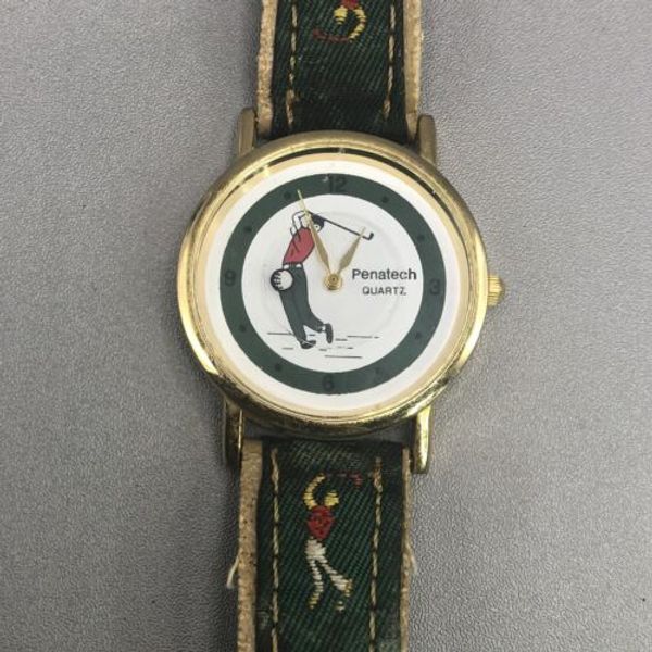 Vintage Penatech Golf Watch Mens Gold Tone Rotating Gold Ball New