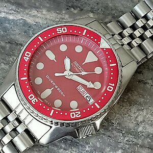 STUNNING RED MOD SEIKO DIVER 7S26-0030 SKX013 AUTOMATIC MEN'S